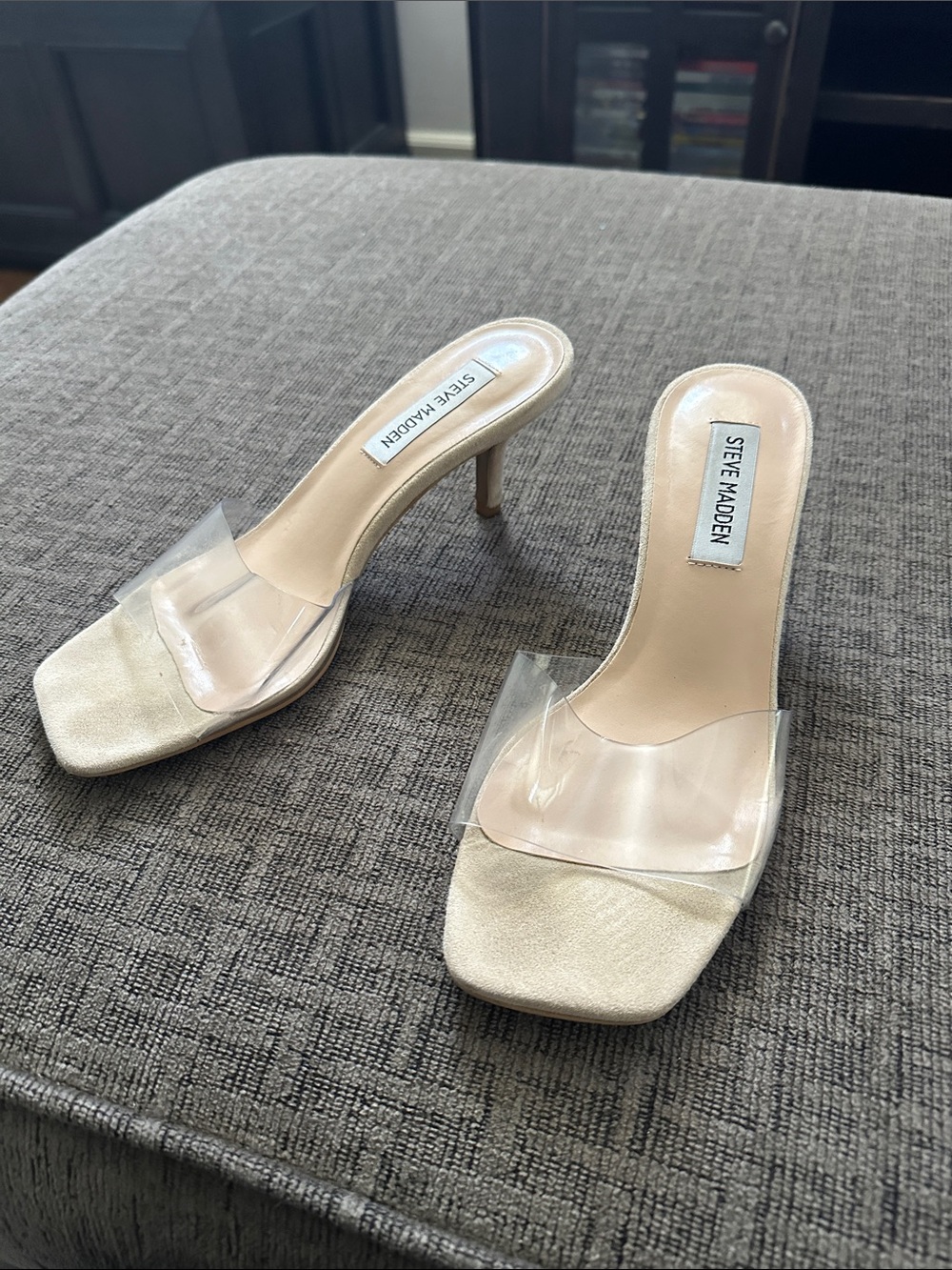 Steve Madden Nude Clear Strap Slide Heels